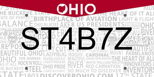 ST4B7Z Ohio License Plate