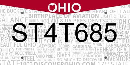 ST4T685 Ohio License Plate