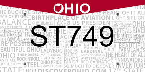 ST749 Ohio License Plate