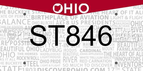 ST846 Ohio License Plate