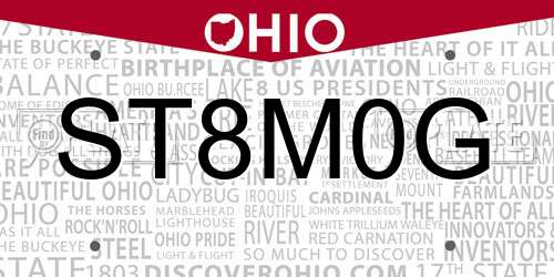 ST8M0G Ohio License Plate