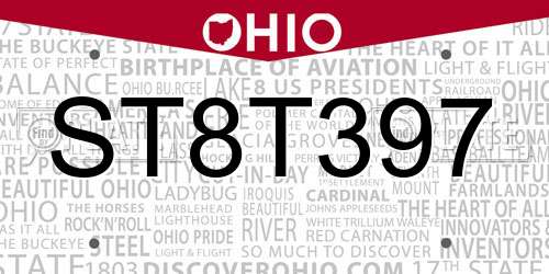 ST8T397 Ohio License Plate