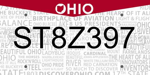 ST8Z397 Ohio License Plate