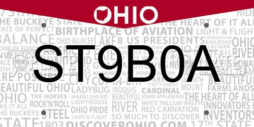 ST9B0A Ohio License Plate