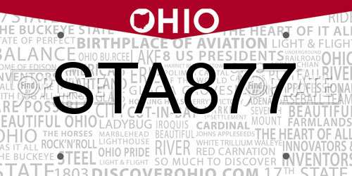 STA877 Ohio License Plate