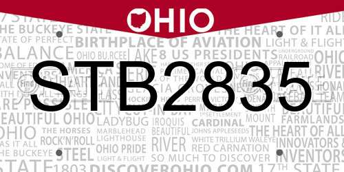 STB2835 Ohio License Plate