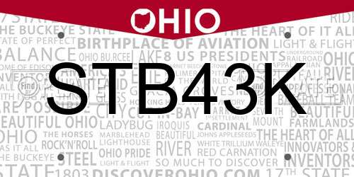 STB43K Ohio License Plate