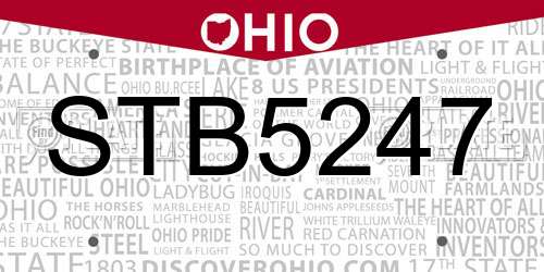 STB5247 Ohio License Plate