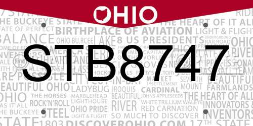 STB8747 Ohio License Plate