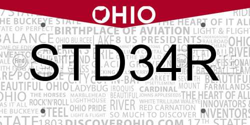 STD34R Ohio License Plate