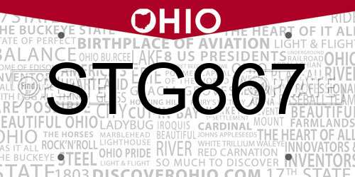 STG867 Ohio License Plate