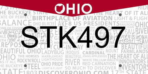 STK497 Ohio License Plate