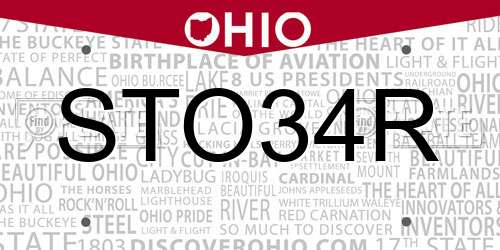 STO34R Ohio License Plate