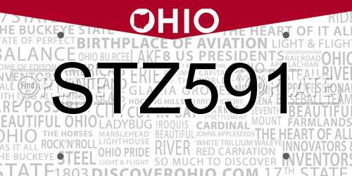 STZ591 Ohio License Plate