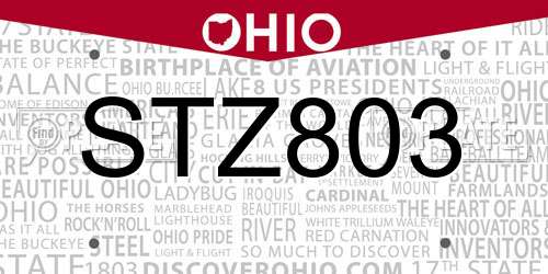 STZ803 Ohio License Plate