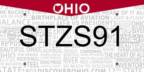 STZS91 Ohio License Plate