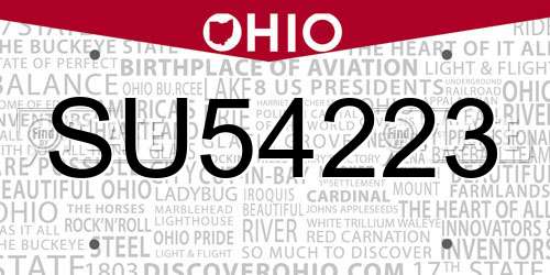 SU54223 Ohio License Plate