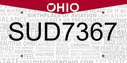 SUD7367 Ohio License Plate