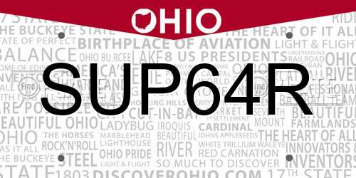 SUP64R Ohio License Plate
