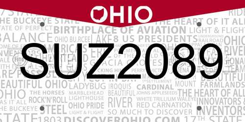 SUZ2089 Ohio License Plate
