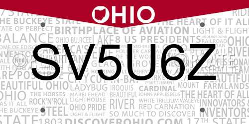SV5U6Z Ohio License Plate