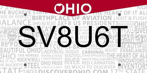 SV8U6T Ohio License Plate