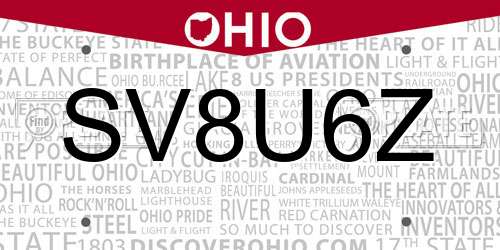 SV8U6Z Ohio License Plate