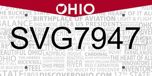 SVG7947 Ohio License Plate