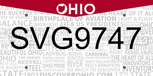 SVG9747 Ohio License Plate