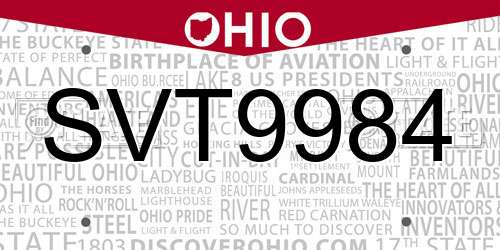 SVT9984 Ohio License Plate