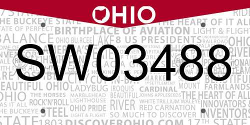 SW03488 Ohio License Plate