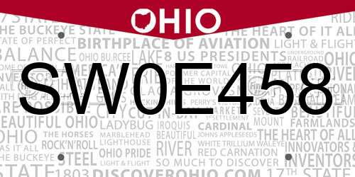 SW0E458 Ohio License Plate