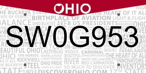 SW0G953 Ohio License Plate