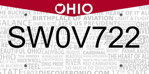 SW0V722 Ohio License Plate