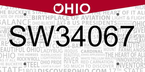 SW34067 Ohio License Plate