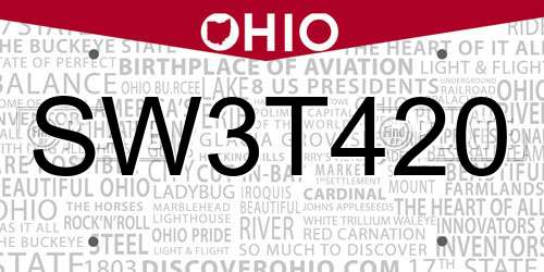 SW3T420 Ohio License Plate