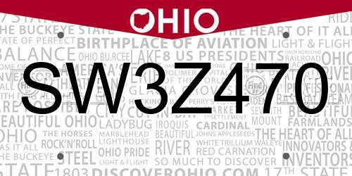 SW3Z470 Ohio License Plate