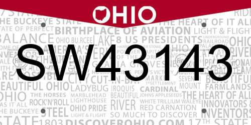 SW43143 Ohio License Plate