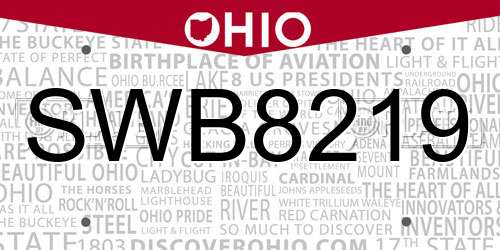 SWB8219 Ohio License Plate