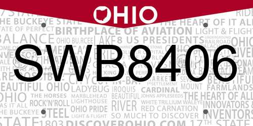 SWB8406 Ohio License Plate
