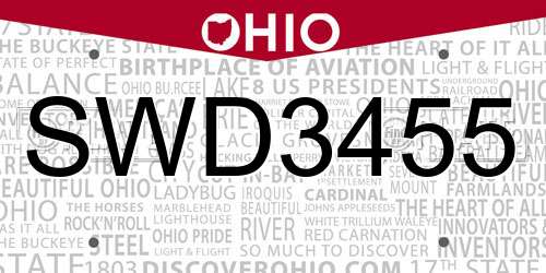 SWD3455 Ohio License Plate