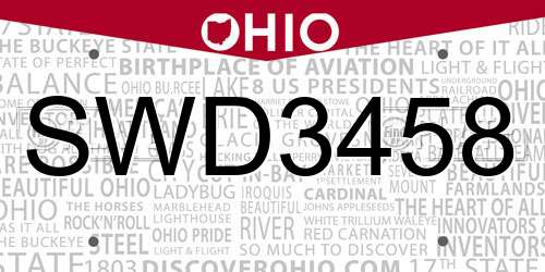 SWD3458 Ohio License Plate