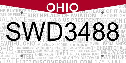 SWD3488 Ohio License Plate