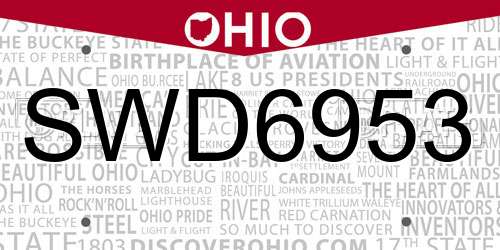 SWD6953 Ohio License Plate