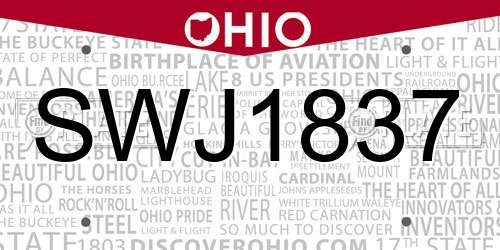 SWJ1837 Ohio License Plate