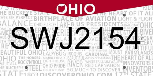 SWJ2154 Ohio License Plate