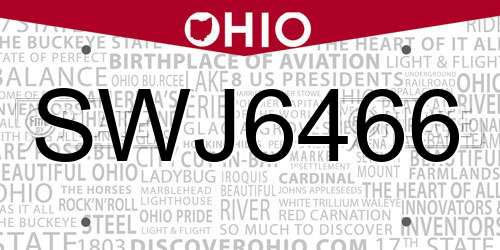 SWJ6466 Ohio License Plate