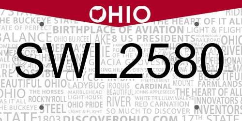 SWL2580 Ohio License Plate