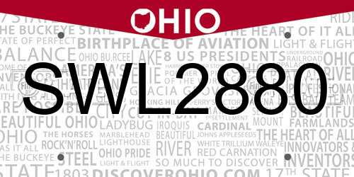 SWL2880 Ohio License Plate