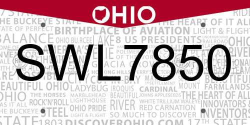 SWL7850 Ohio License Plate